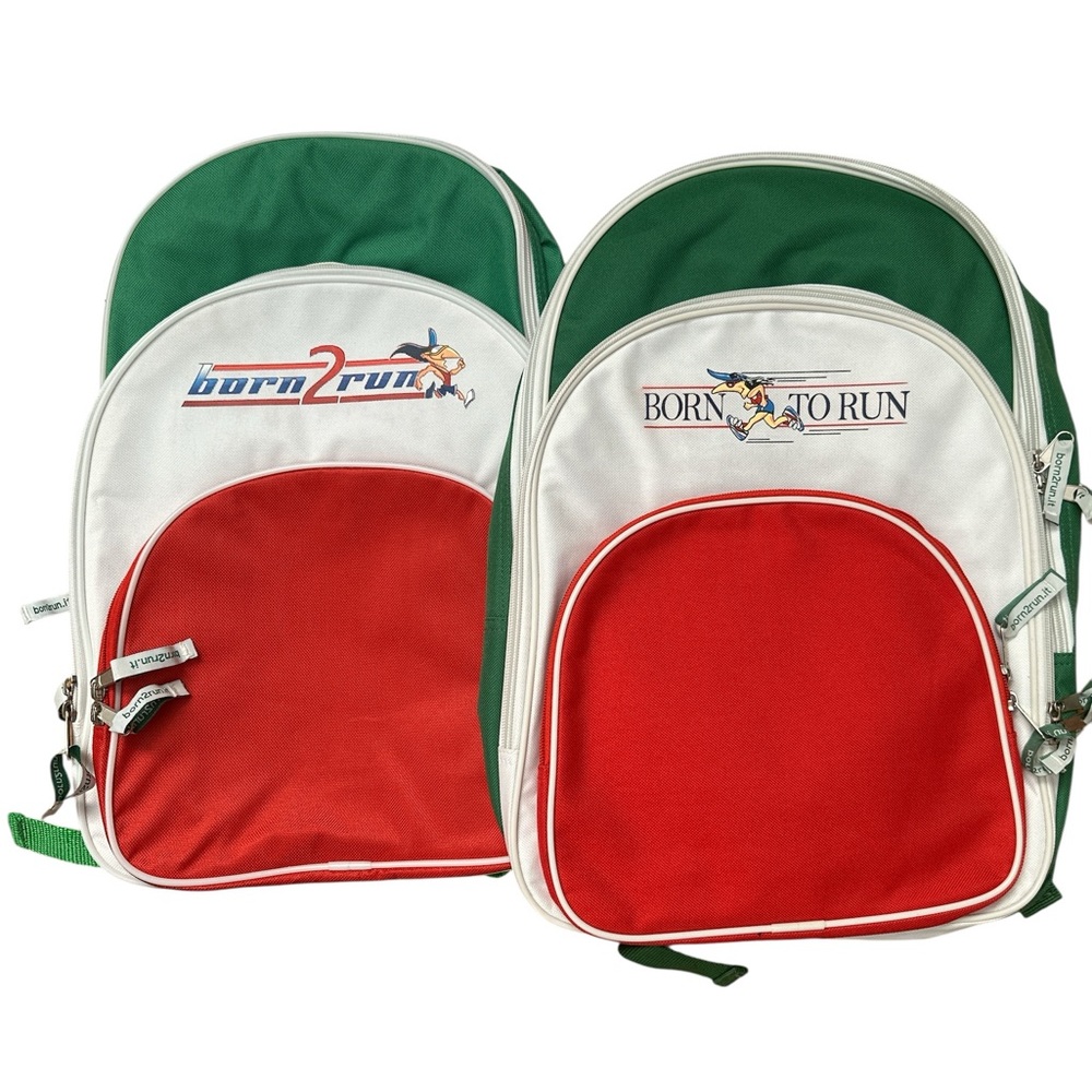 Born to Run Backpacks Lot of 2 Green White Red Italian Flag Running Theme Bags